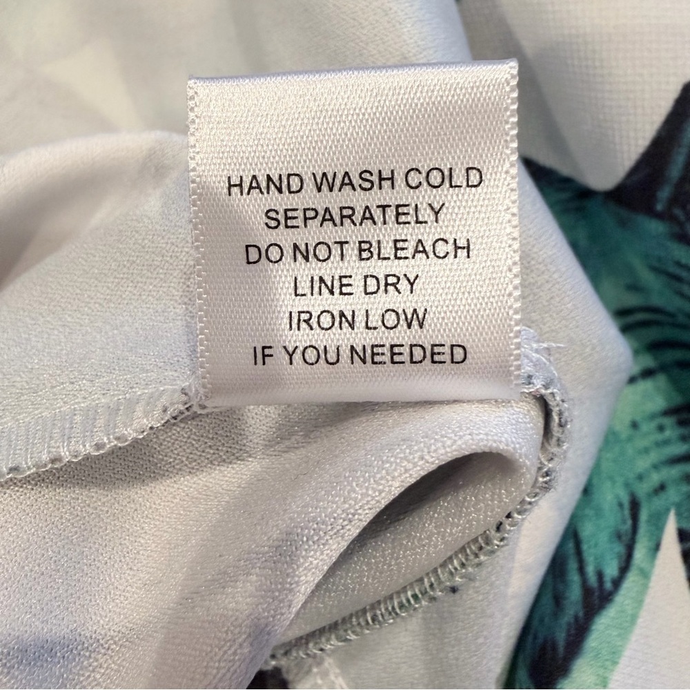 a.peach Tropical Leaf Print Pants Womens L Green Palm Resort Casual - Picture 8 of 8